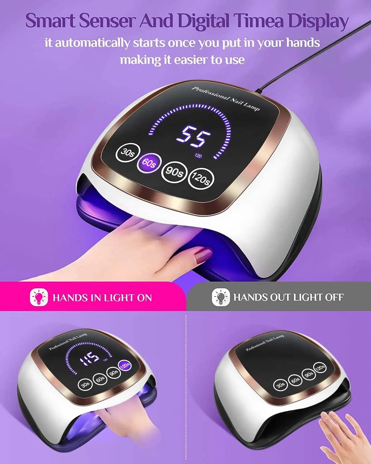 UV LED Nail Lamp, Gugusure 168W Nail Curing Lamps for Home & Salon, Led Nail Dryer for Gel Polish with Automatic Sensor/4 Timer Setting, Professional Nail Art Tools for Fingernail and Toenail Nail Radiant Revolve