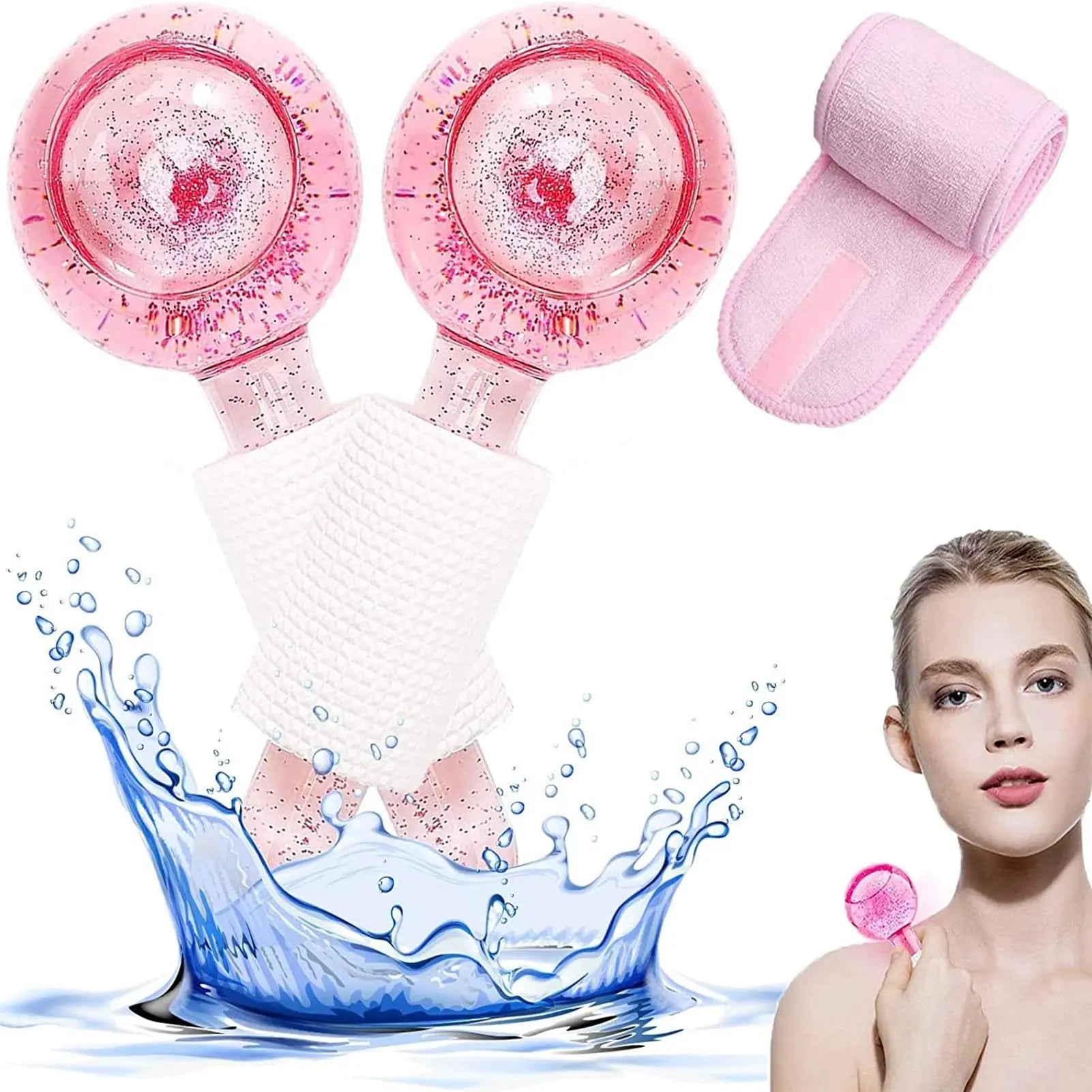 Ice Globes for Face, Facial Ice Globes Face Massage Ice Roller Ball for Face and Eyes with 1 Adjustable SPA Facial Headband Radiant Revolve