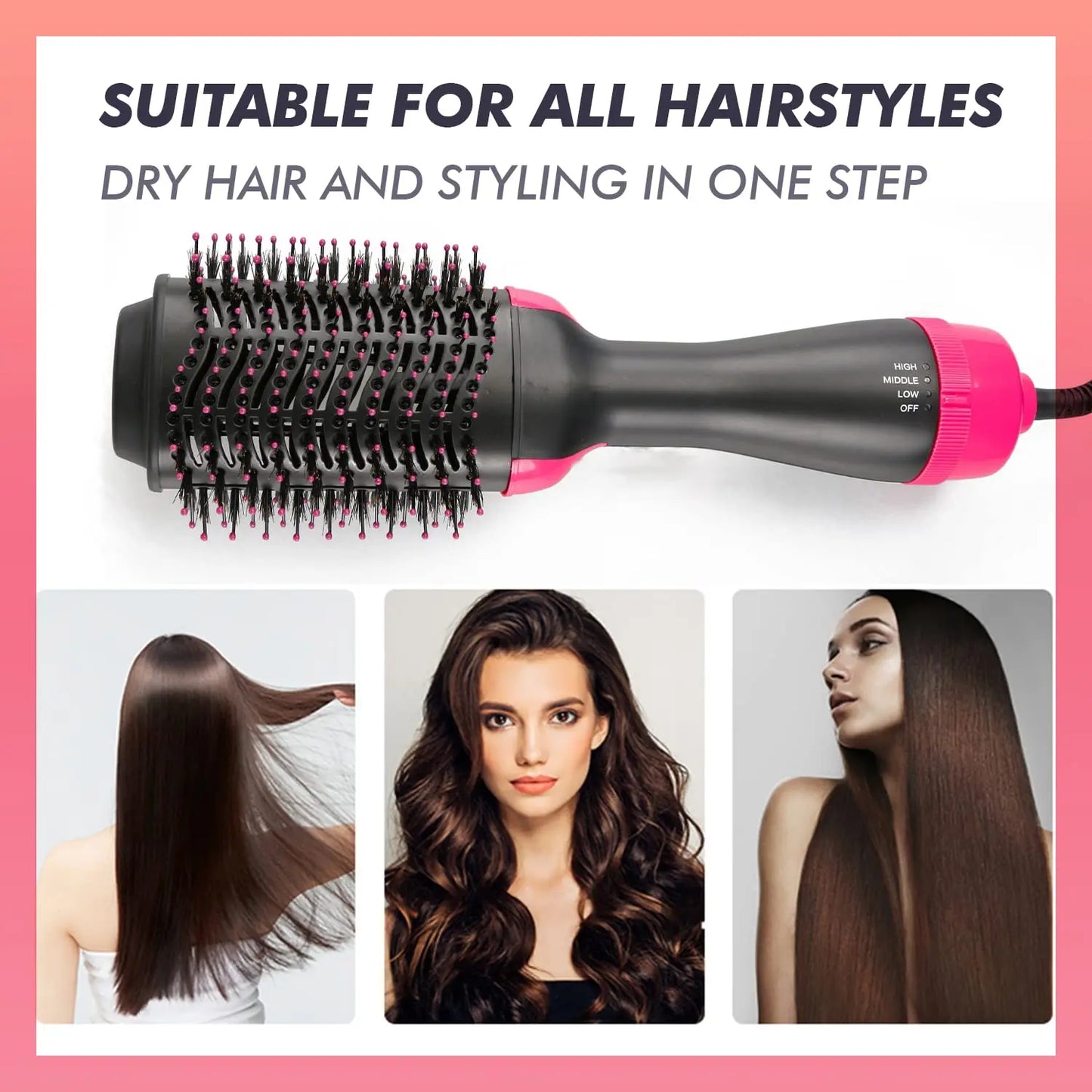 Hair Dryer Brush Blow Dryer Brush in One, Multi-function Hot Air Brush Hair Dryer and Styler Volumizer, Negative Ion Anti-Frizz Hair Straightener Brush with Ceramic Titanium Barrel, 75 MM Oval Shape Radiant Revolve