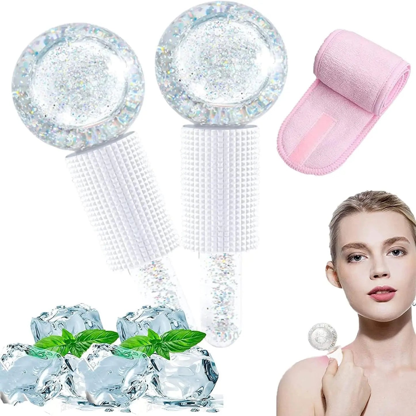 Ice Globes for Face, Facial Ice Globes Face Massage Ice Roller Ball for Face and Eyes with 1 Adjustable SPA Facial Headband Radiant Revolve