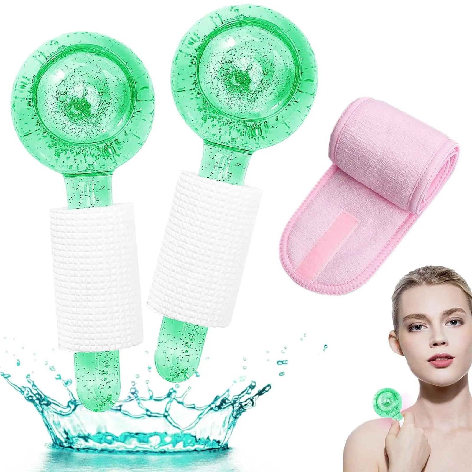 Ice Globes for Face, Facial Ice Globes Face Massage Ice Roller Ball for Face and Eyes with 1 Adjustable SPA Facial Headband Radiant Revolve