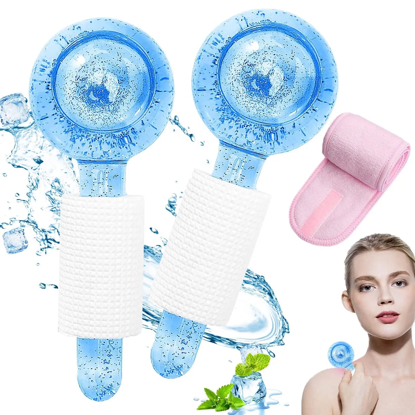 Ice Globes for Face, Facial Ice Globes Face Massage Ice Roller Ball for Face and Eyes with 1 Adjustable SPA Facial Headband Radiant Revolve