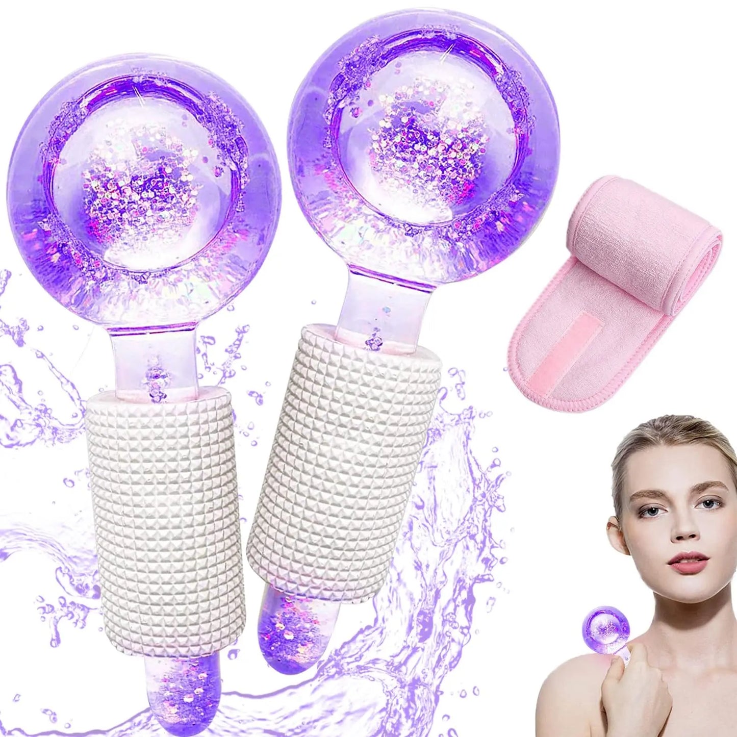 Ice Globes for Face, Facial Ice Globes Face Massage Ice Roller Ball for Face and Eyes with 1 Adjustable SPA Facial Headband Radiant Revolve